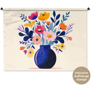 MuchoWow Wandteppich Vase - Blumen - Blumenstrauß, Rechteckig, Höhe: 3 mm, Wanddeko Teppich Wohnzimmer, Schlafzimmer, 120x90 cm Rechteckig | 120 cm x 90 cm x 3 mm