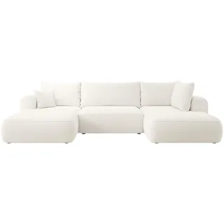 Selsey OVO - Wohnlandschaft U-Form-Sofa mit Schlaffunktion, Bettkasten, Ottomane rechts, Boucle Creme
