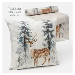 Home-trends24.de Tischläufer Hirsch Winter Tischläufer Kissenhülle Tisch Sofa Deko wählbar (1-tlg)