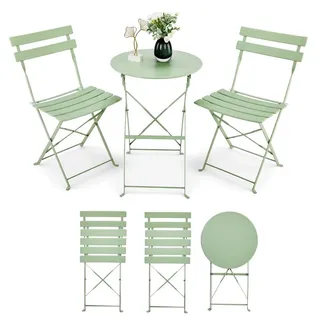 FCH Balkonset 3-Teilig Runder Tisch mit 2 Stühlen,Gartenmöbelset Klappmöbel Stuhl Tisch Garten-Möbel,grün - Grün