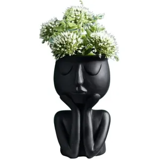 Abstrakte Vase Aus Schwarzem Kunstharz In Gesichtsform – 8,5 Cm X 15 Cm – Für Trockenblumen Und Lange Zweige – Moderne Wohndekoration