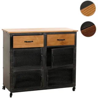 Kommode HWC-N28, Schrank, Rollen 2 Schubladen, 3D-Struktur Industrial Retro Metall Holz 90x100x40cm ~ schwarz, natur
