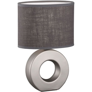 Tischlampe Leinen Leseleuchte Keramik Nachttischlampe grau Tischleuchte silber, 1x E14, LxBxH 20x13x31 cm