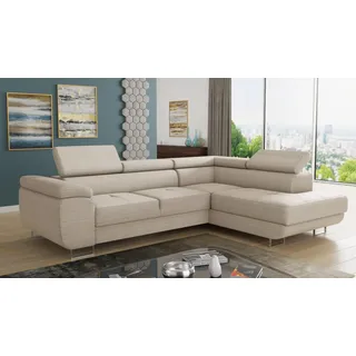 Sofnet Ecksofa Caris mit Schlaffunktion und einstellbare Kopfstützen, Cord Stoff, Wohnlandschaft mit Bettkasten, Couch, Sofa, Bettsofa (Beige (Poso 100),... - Beige