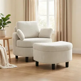 Homcom Sessel Loungesessel 69 x 78 x 85,5 cm Cremeweiß mit Hocker