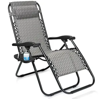Gartenliege Sonnenliege Relaxliege Grau 120kg Klappbar Seitenablage Vilde