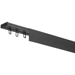 RENA Vorhangschiene 1-Läufig Gardinenschiene aus Kunststoff Vorhang-Deckenschiene mit Abdeckung und Überklipshaken Gardinenleiste Gardinenstange Gardinen Vorhänge für Deckenmontage Schwarz 120cm