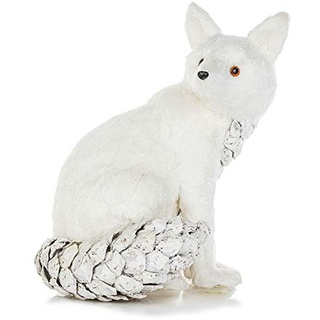 EUROCINSA Fuchs Sentado Weiß aus Bast glänzend mit Schwanz Tannenzapfen 30 x 20 x 34 cm 2 Stück, Einheitsgröße