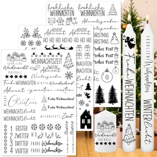 Kerzen Tattoo Weihnachten,3 Stück DIY A4 Kerzen Tattoofolie,Wasserschiebefolie Stabkerzen,Sprüche zum Verschenken,für Kerzen/Keramik,DIY Geschenk (Weihnachten III)