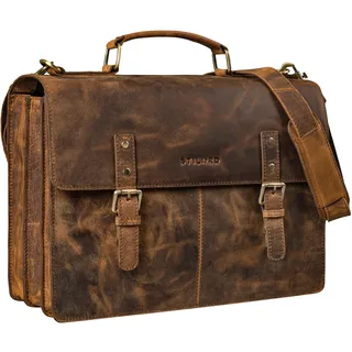 STILORD "Bernd Aktentasche Herren Leder 15,6 Zoll Laptoptasche Umhängetasche Vintage Dokumententasche Arbeitstasche Groß für Business Uni Farbe:sepia - braun - XL