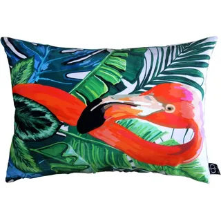 Casa Padrino Wohnzimmer Kissen New Orleans Flamingo Mehrfarbig 35 x 55 cm - Feinster Samtstoff - Luxus Deko Accessoires