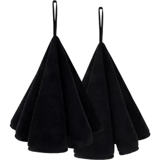 VIVOTE 2pcs Küchenhandtuch-Set mit Ringen, Badezimmer-Handtuch-Set, 50x50cm | weich, saugfähig, Gästetücher, trockene handtücher, rundes hängendes Handtuch mit Umhängeband, (Schwarz 50 x 50)