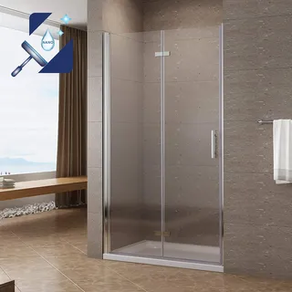 Rahmenlos Faltbare Duschtür Nische 90 cm Nischentür Dusche Nischenfalttür Drehfalttür Falttür 6 mm ESG Sicherheitsglas mit NANO Beschichtung | Verstellbereich 90-93,5 cm | Höhe 195 cm | AQUABATOS