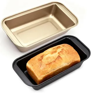 2 Stück Kastenform Antihaft 18,3×9,5×5 cm – Brotbackform Set in Schwarz & Champagner, Mini Kuchenform aus Carbonstahl, Antihaftbeschichtet, Ideal für Brot, Kuchen, Pasteten