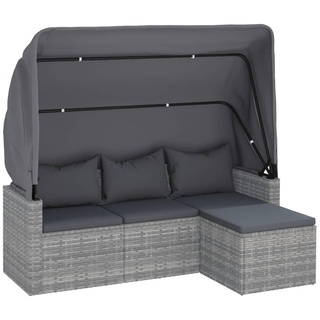 vidaXL 3-Sitzer-Gartensofa mit Dach und Fußhocker Grau Poly Rattan