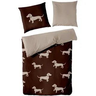 Bettwäsche Herbst Winter 26/27, Beigebraun, Textil, Hund, 155x220 cm, Oeko-Tex® Standard 100, pflegeleicht, atmungsaktiv, schadstoffgeprüft, weiche und anschmiegsame Oberfläche, Schlaftextilien, Bettwäsche, Bettwäsche, Übergrößen-Bettwäsche