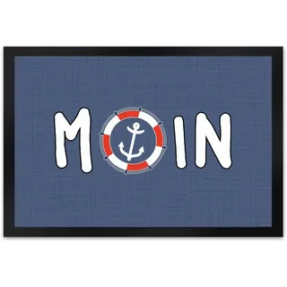 speecheese Fußmatte XL in 40x60 cm im maritimen Stil mit Spruch: Moin und Anker Maritim Heimathafen Meer Ostsee Nordsee Schuhmatte Norden Nordlicht Leuchtturm Anker Möwe Küste Wind Schiff