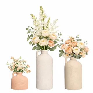 Annastore Dekovase 3er Vasen Set aus Terracotta Anfora Wüstenstil Natur Dekovasen Boho (3 St), Tischvase, Terracotta Vase