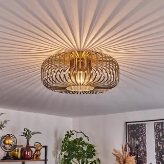 HOFSTEIN Deckenleuchte Wemude, Deckenlampe aus Metall in Altmessing, Leuchte im Industrial/Retro/Vintage-Design, Lichteffekt durch Gitter-Optik, Ø 40cm, E27, Wohnzimmer, Esszimmer, Schlafzimmer, Küche