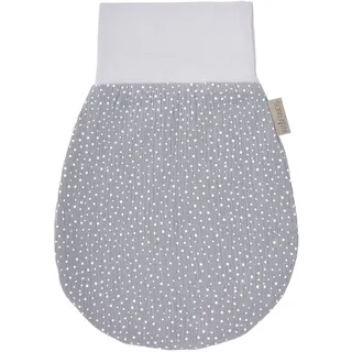KraftKids Strampelsack Musselin grau Punkte für den Herbst/Winter aus Musselin Baumwolle und warmen Fleece in Zwei Größen erhältlich