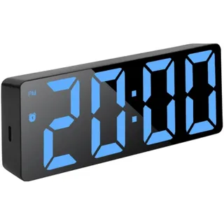 FANSU Nachttisch Wecker Digital, Digitalwecker Großem Display Netzbetrieb/Batteriebetrieben 12/24HR LED Leuchtziffern Digitaler Wecker 3 Helligkeit Schlummerfunktion (Schwarz + Blau,Einheitsgröße)