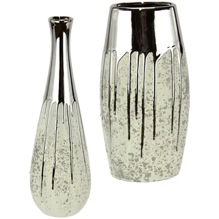 Vase aus Keramik bauchig Dekovase Einzelblumen Trockenblumen Zylindervase Silber weiß matt glänzend Bodenvase Blumenvase Modern Vasen für Tischdeko Tischvase Dekoration Trockenblume Pampasgras 24cm