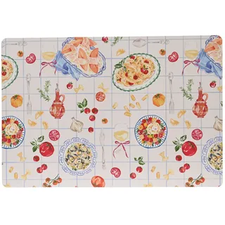 Decoris season decorations Platzset, Tischset abwaschbar 42,5x29cm mit Pasta Teller Motiv & Karomuster blau|grün|rot|weiß
