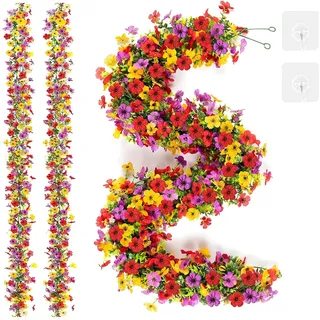 2 Stück Hängend Blumenranken Künstlich, 180cm Blumengirlande Künstlich Frühling Kunstblumen Girlande, Hochzeit Künstliche Blumengirlande Deko, Blumen Girlande für Außen Hochzeit Party Garten Wand Deko