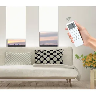 Elektrisches Rollo Vau - SMART HOME, Good Life, abdunkelnd, ohne Bohren, Klemmfix, mit Fernbedienung weiß 100 cm x 150 cm