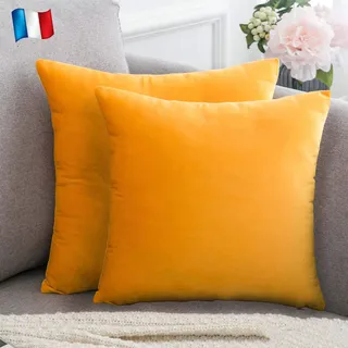 Douceur De Plumes 2er Set Senfgelber Samtkissenbezug 40x40 cm Einfacher, weicher und moderner Kissenbezug, skandinavische Wohnzimmerdekoration Sofa Schlafzimmer Bettboden (2 Senfgelb)