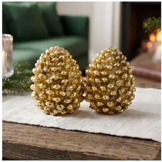 Levandeo® Dekofigur 2er Set Deko Tannenzapfen Gold Polyresin Festliche Tischdeko Weihnacht
