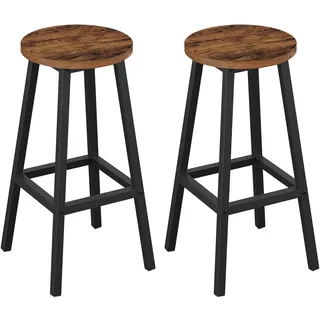 Klihome Barhocker 2er Set, Barstühle mit Metallgestell, Bar Hocker rund, Küchenstühle mit Fußstütze, Tresenhocker 150 kg belastbar, für Bar Kücheninsel Esszimmer, Vintagebraun, K0010BH-2