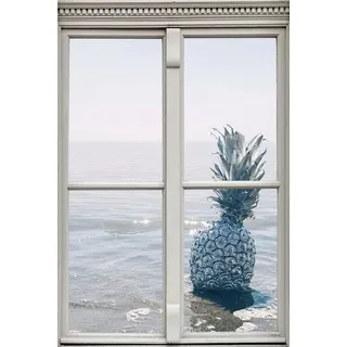 queence Wandsticker Ananas, Wandsticker, Wandbild, selbstklebend, 3D, Fenster silberfarben