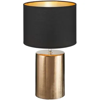 Fischer & Honsel Tischleuchte, Bronz | bronzefarben antik| Stoffschirm| schwarz Chintz/innen goldfarben| H: 43,00 cm, D: 24,00 cm| mit Schnurschalter| 1x E27 max. 40 Watt ohne Leuchtmittel | 50658