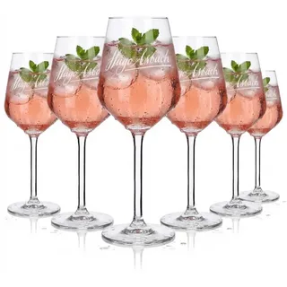 6x Hugo Glas 0,37l Asbach Weingläser Set Aperitif Cocktail Longdrink Kelchgläser - Transparent