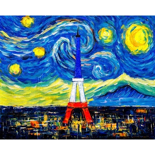 TISHIRON DIY Malen nach Zahlen Kits Stadt Skyline von Paris Malerei für Kinder Zusammenfassung Sternenhimmel Malen nach Zahlen Leinwand Kunst für Wohnkultur - 16" x 20"