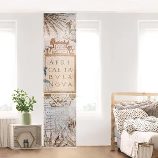 micasia Schiebegardine halbtransparent 60er Paneel Klett Weltkarte Textil lichtdurchlässig - Zebra Vintage Flächenvorhang beige Wohnzimmer Schlafzimmer 2525 (60x250 cm - 1 St.)