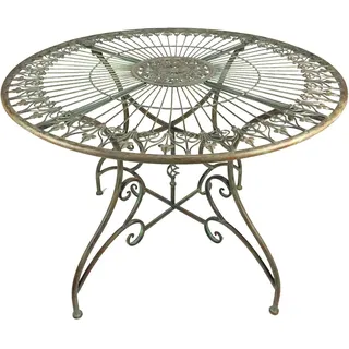 Crispe home & garden Granada Gartentisch rund 100 cm | Metalltisch antikgrün pulverbeschichtet | Vintage Tisch Landhausstil | wetterfest für Garten Terrasse Balkon