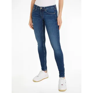 Slim-fit-Jeans TOMMY JEANS "Skinny Jeans Marken Low Waist Mittlere Leibhöhe" Gr. 33, Länge 30, blau (denim medium1) Damen Jeans Röhrenjeans mit Faded-Out Effekten
