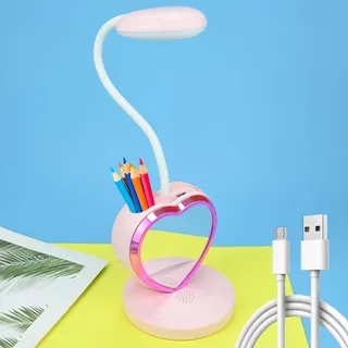 Kinder Schreibtischlampe für Mädchen, Dimmbare LED Tischlampe mit Stifthalter und Ventilator, Augenfreundlich Leselampe, Nachttischlampe mit Touchsensor USB Nachttischlampe für Lesen, Lernen (Rosa)