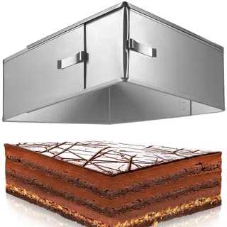 Menz Backrahmen rechteckig verstellbar – 8 cm hohe Edelstahl Backform rechteckig für die Zubereitung von Schichttorten - Kuchenform eckig zum