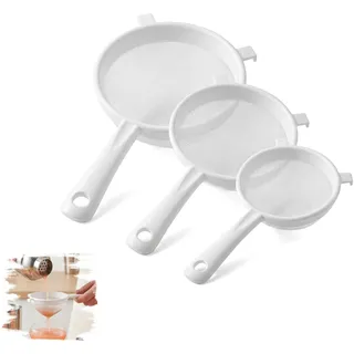 Küchensieb Plastik Set, 3 Stück Plastiksieb Kefir Küchensieb Kunststoff mit Griff Nylon Netzsiebe Seiher, Feinmaschiges Küchensiebs für Tee Kaffee Früchte Kefir