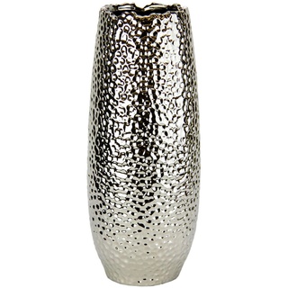 Vase, Silber, Keramik, 9x32 cm, nur für Seiden- und Kunstblumen geeignet, auch frische Blumen geeignet, Dekoration, Vasen, Keramikvasen