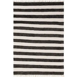 benuta Baumwollteppich Tom Schwarz/Weiß 200x300 cm Skandinavisch Wohnzimmerteppich Baumwolle Rechteckig - Schwarz/Weiß