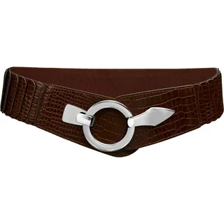 Caspar Taillengürtel GU300-C elastischer breiter Damen Stretch Gürtel mit Croco Muster braun 78 für Körperumfang 75-90 cm