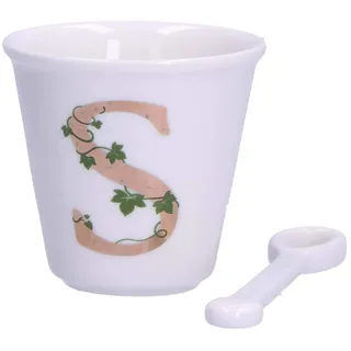 La Porcellana Bianca - Glas Buchstabe S mit Teelöffel - Hausdekor, Küche - Einzigartige Linie - Geschenkidee - Porzellan - 75 CC; Ø 6,7 cm; H 6 cm