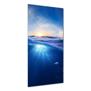 Wallario selbstklebende Duschrückwand 90 x 190 cm mit Motiv Wellen im Meer bei Sonnenuntergang - Wandverkleidung mit Hochglanzlaminat in Glasoptik - Blau
