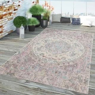 TT Home In- & Outdoor-Teppich, Kurzflor Für Balkon Terrasse, Orient-Muster In Rosa, Größe:80x150 cm