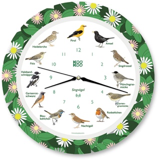 KOOKOO Singvögel Flower Planet, Die Singende Vogeluhr, mit 12 heimischen Singvögeln und echten, natürlichen Vogelstimmen, mit RC Funkquarzwerk