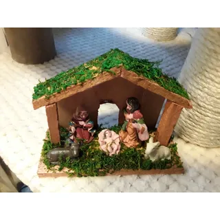 Krippe Weihnachten Maria Josef Jesus Christkind 2 Schafe aus Holz 15x11x6 cm NEU